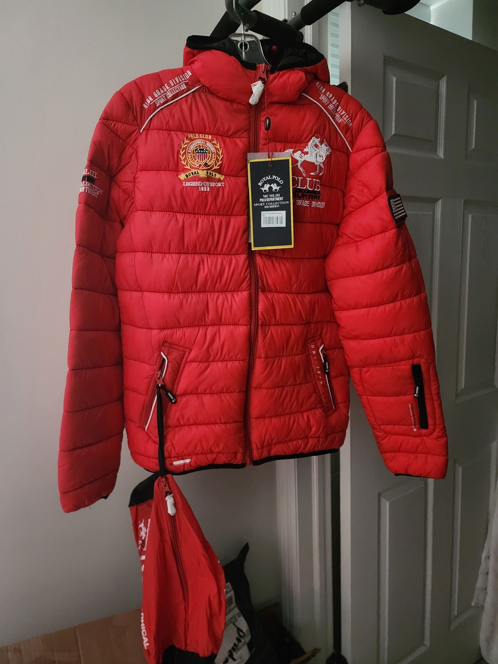 Geographical Norway red Quilted Puffer Jacket with Hood -